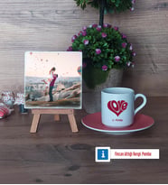 Sevgiliye Hediye Fotoğraflı Dekoratif Taş, Ahşap Altlıklı Türk Kahvesi Fincanı Hediye (Model 6)