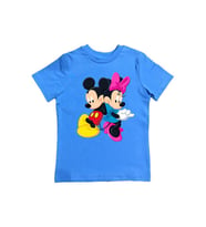 Minnie Mouse baskılı pamuklu penye kumaş yazlık çocuk tişört (Mavi)