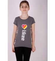 Toontoy Kız Çocuk Likee Baskılı Tişört (Antrasit Melanj)