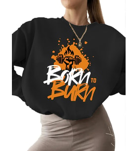 3 iplik şardonlu bisiklet yaka unisex Yanmak i·çin doğmuş Baskılı erkek kalın kadın Bej Sweatshirt (Siyah)