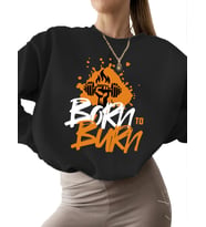 3 iplik şardonlu bisiklet yaka unisex Yanmak i·çin doğmuş Baskılı erkek kalın kadın Bej Sweatshirt (Siyah)