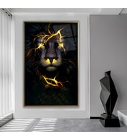 Metal Çerçeveli Aslan Cam Tablo (Bronz)