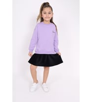 Toontoy Kız Çocuk Göğsü Yazı Baskılı Elbise (Lila)
