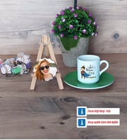 Kadın Öğretmene Hediye Türk Kahvesi Fincanı Ahşap Altlıklı ve Fotoğraflı Ahşap Anahtarlık Hediye (Model 9)