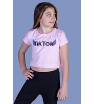 Toontoy Kız Çocuk Ön Arka TikTok Baskılı Tişört (Pembe)