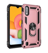 Samsung Galaxy A01 Uyumlu Kılıf Standlı Manyetik Yüzüklü Military Magnetic Ring Polycarbonate and TPU Case (Pudra)