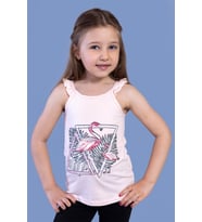 Toontoy Kız Çocuk Fırfır Detaylı Flamingo Kabartma Baskılı Atlet (Pudra)