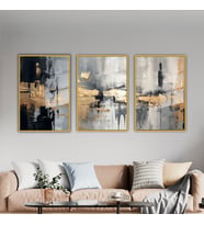 3'lü Metal Çerçeveli Cam Tablo Seti Soyut Siyah Gold Desen (Gold)