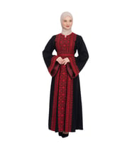Zaytoon® Palestinian Traditional Palestinian Quadrangle Embroidered Streesli Women's Dress C100041 (Kırmızı)