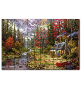 Cakapuzzle Orman Dere İnsan Ev Görseli Puzzle Yapboz MDF (Ahşap) (1000 Parça)