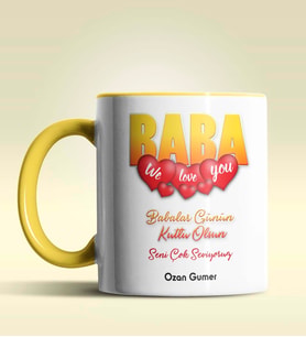 Kişiye Özel Baba Tasarımlı Siyah Kupa Bardak (Sarı)