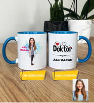 Kişiye Özel Karikatürlü Doktor Hediye Kupa Bardak Kadın Doktora Hediye Tıp Bayramı Hediyesi (Mavi)