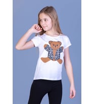 Toontoy Kız Çocuk Ayıcık Baskılı Tişört (Beyaz)