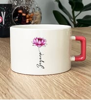 Kişiye Özel Nilüfer ve İsim Yazılı Hediye Lüks Fincan Çiçek Desenli (Pembe)
