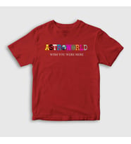 Presmono Unisex Çocuk Beyaz Astroworld V4 Travis Scott T-Shirt 44723tt (Kırmızı)