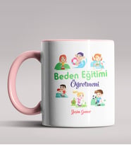 Kişiye Özel Beden Eğitimi Öğretmeni Tasarımlı Siyah Renk Kupa 2 (Pembe)