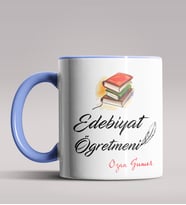 Kişiye Özel Edebiyat Öğretmeni Tasarım Siyah Renk Kupa Bardak  (Mavi)