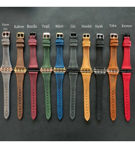 vagave Apple Watch Kadın Crazy Deri Kordon İsme Özel 3-4-5-6-7 / 38&40mm (Vizon)