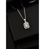 Papatya Silver 925 Ayar Gümüş Zirkon Baget Kare Taşlı Kolye (Rodyum)