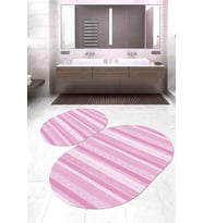 Dijital Baskılı Kaymaz Taban Yıkanabilir Oval 2'li Klozet Takımı Banyo Paspası NOKZ-HT-1002 (Pembe)