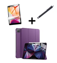 Apple iPad Pro 12.9 3. 4. 5. 6. Nesil Kılıf Set PU Deri Smart Tablet Kilifi Ekra (Mor)