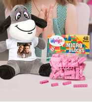 Kişiye Özel Peluş Eşek Ve Renkli Micro Blocks Lego (Pembe)
