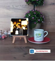 Çevre Mühendisi Fotoğraflı Dekoratif Taş, Ahşap Altlıklı Türk Kahvesi Fincanı Hediye (Model 3)