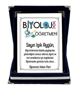 Biyoloji Öğretmenine Hediye İsim Baskılı Plaket - Öğretmenler Günü Hediyesi (Lacivert)