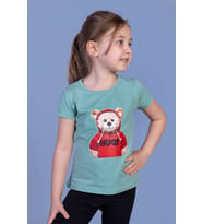 Toontoy Kız Çocuk Ayıcık Baskılı Tişört (Yeşil)