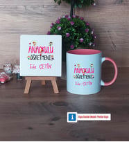 Anaokulu Öğretmeni Dekoratif Taş, Kupa Bardak Kırmızı Hediye Öğretmenler Günü Hediyesi (Model 5)