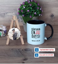 Dayıya Hediye Kupa Bardak Beyaz ve Fotoğraflı Ahşap Anahtarlık Hediye (Model 11)
