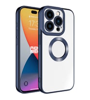 Apple iPhone 15 Pro Kılıf Logo Yeri Açık Kamera Lens Korumalı Renkli Kenarlı Şeffaf Silikon (Lacivert)