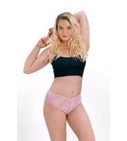 Kadın Büyük Beden Tanga Dantel Detaylı Transparan String Külot (Pembe)