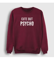 Presmono Unisex Beyaz Cute But Psycho Sweatshirt 397629tt (Bordo)
