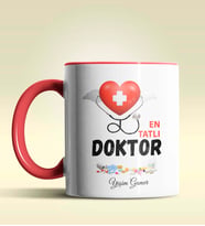 Kişiye Özel En Tatlı Doktor Tasarımlı Turuncu Kupa Bardak (Kırmızı)