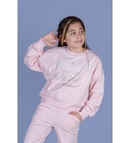 Toontoy Kız Çocuk Baskılı Düşük Kol Sweatshirt (Pudra)