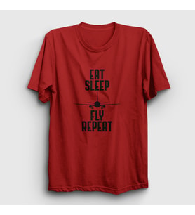 Presmono Unisex Sarı Eat Sleep Fly Repeat Pilot Airplane Uçak T-Shirt 398580tt (Kırmızı)