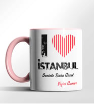 Kişiye Özel İstanbul Seninle Daha Güzel Tema Siyah Renk Kupa (Pembe)