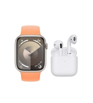 Tüm Akıllı Telefonlarla Uyumlu Smart Watch 6 Series W8 Kolay Kurulumlu Akıllı Saat + Pro 5 Kablosuz Bluetooth Kulaklık İkili Paket (Turuncu-Beyaz)