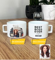 Kişiye Özel Karikatürlü Patron Hediye Lüks Fincan Big Boss Kadın Patrona Doğum Günü Hediyesi (Beyaz)