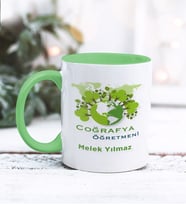 Coğrafya Öğretmeni Tasarımlı Kişiye Özel Kupa Bardak (Yeşil)