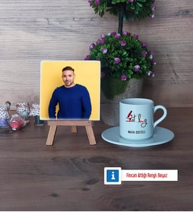 Patolog Fotoğraflı Dekoratif Taş, Ahşap Altlıklı Türk Kahvesi Fincanı Hediye (Model 2)