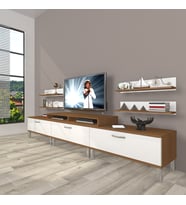 Decoraktiv Ekoflex 270r Slm Krom Ayaklı Tv Ünitesi Tv Sehpası (Beyaz - Kahverengi)