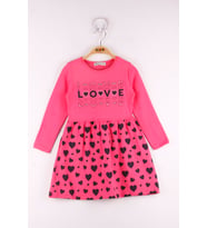 Toontoy Kız Çocuk Love Baskılı Elbise (Fuşya)
