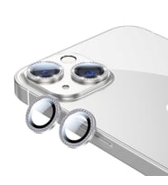 Apple iPhone 13 CL-06 Renkli Taşlı Kamera Lens Koruyucu (Gümüş)