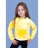 Toontoy Kız Çocuk Batik Desenli Kapüşonlu Sweatshirt (Sarı)