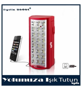 Usb Şarj Çıkışlı 18 LED'Li 80 Saat Kesintisiz Işık Akülü Şarjlı Işıldak Taşınabilir Kulplu (Kırmızı)