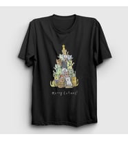 Presmono Unisex Beyaz Merry Catmas Kediler Yılbaşı T-Shirt 270047tt (Siyah)