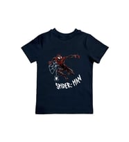Spiderman baskılı örümcek adam pamuklu penye kumaş yazlık çocuk tişört (Siyah)