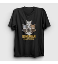 Presmono Unisex Beyaz Bohemian Catsody Queen Kedili T-Shirt 422943tt (Siyah)